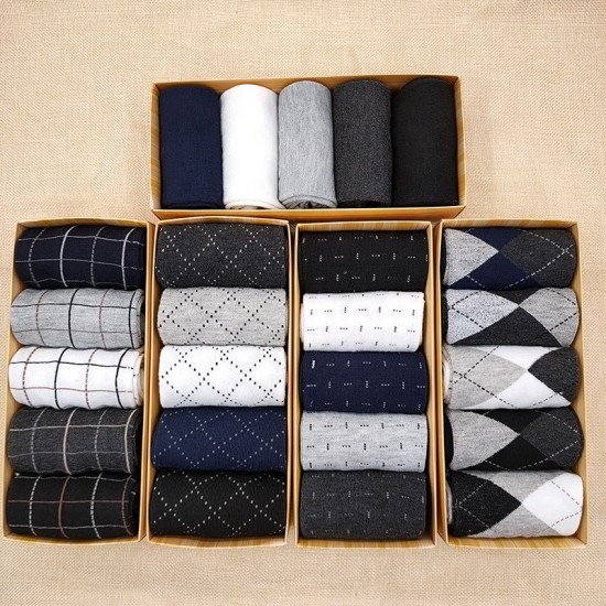 5 Pairs Plain Argyle Office Socks Gift Set Formal Business Men's Dress Crew Socks With Box 5 Pairs Plain Argyle Office Socks Gift Set Formal Business Men's Dress Crew Socks With Box